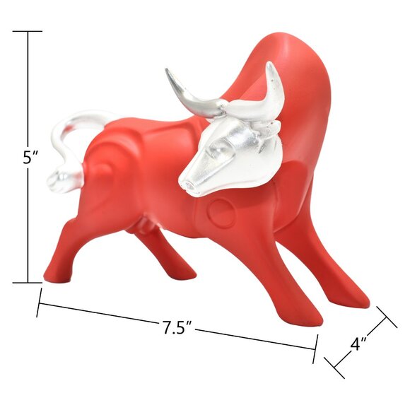 Adam & Friends Home Decor Strong Bull Sculpture | 1-Piece | Red/Silver - Picture 5 of 6